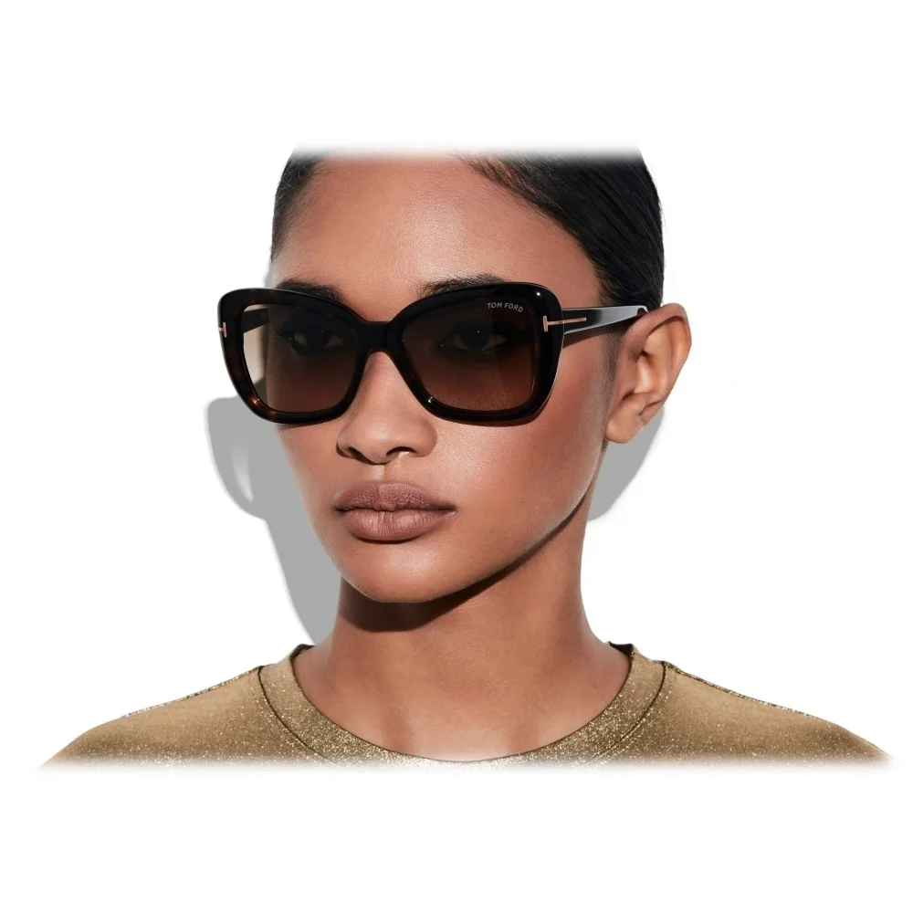 NWT Tom Ford FT1008 Dark Havana Cat Eye 55mm Sunglasses